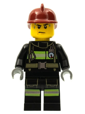 Preowned LEGO® Minifigure – Town cty0351 Fire Reflective Stripes w/Utility Belt Dark Red Fi