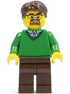 Preowned LEGO® Minifigure – Town cty0352 Green V-Neck Sweater Dark Brown Legs Dark Brown Sh