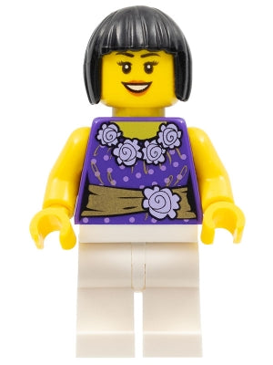 Preowned LEGO® Minifigure – Town cty0354 Female Dark Purple Blouse w/Gold Sash and Flowers
