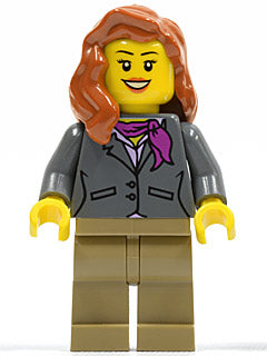 Preowned LEGO® Minifigure – Town cty0370 Dark Bluish Gray Jacket w/Magenta Scarf Dark Tan L