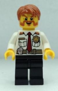 Preowned LEGO® Minifigure – Town cty0380 Fire Chief White Shirt w/Tie and Belt Black Legs D