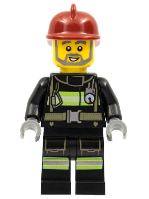 Preowned LEGO® Minifigure – Town cty0381 Fire Reflective Stripes w/Utility Belt Dark Red Fi