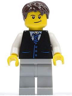 Preowned LEGO® Minifigure – Town cty0395 Black Vest w/Blue Striped Tie Light Bluish Gray Le