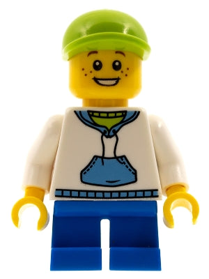 Preowned LEGO® Minifigure – Town cty0396 Child Boy White Hoodie w/Medium Blue Pocket Blue S