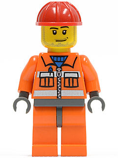 Preowned LEGO® Minifigure – Town cty0397 Construction Worker Orange Zipper Safety Stripes O