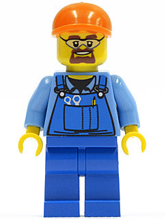 Preowned LEGO® Minifigure – Town cty0398 Overalls w/Tools in Pocket Blue Orange Short Bill