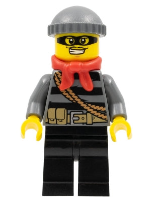 Preowned LEGO® Minifigure – Town cty0433 Police City Burglar Dark Bluish Gray Knit Cap Red