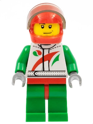 Preowned LEGO® Minifigure – Town cty0435 Race Car Driver White Racing Suit w/Octan Logo Red