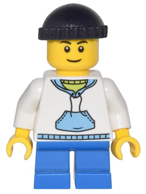 Preowned LEGO® Minifigure – Town cty0438 Child Boy White Hoodie w/Medium Blue Pocket Blue S