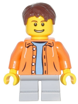 Preowned LEGO® Minifigure – Town cty0440 Orange Jacket w/Hood over Light Blue Sweater Light