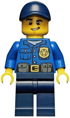 Preowned LEGO® Minifigure – Town cty0454 Police City Officer Gold Badge Dark Blue Cap w/Hol