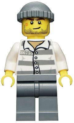 Preowned LEGO® Minifigure – Town cty0457 Police Jail Prisoner 86753 Prison Stripes Dark Blu