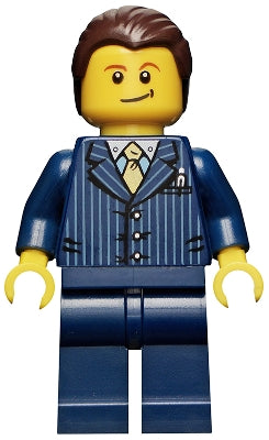 Preowned LEGO® Minifigure – Town cty0460 Businessman Pinstripe Jacket and Gold Tie Dark Blu
