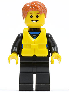 Preowned LEGO® Minifigure – Town cty0469 Wetsuit w/Blue Sign Black Legs Dark Orange Short T