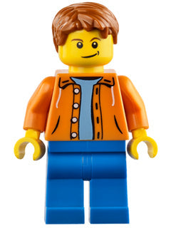 Preowned LEGO® Minifigure – Town cty0473 Orange Jacket w/Hood over Light Blue Sweater Blue
