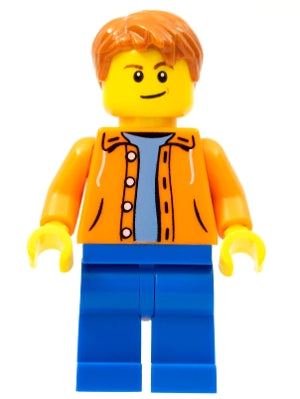 Preowned LEGO® Minifigure – Town cty0473a Orange Jacket w/Hood over Light Blue Sweater Blue