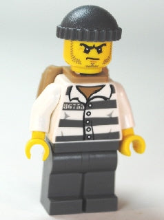 Preowned LEGO® Minifigure – Town cty0480 Police Jail Prisoner 86753 Prison Stripes Dark Blu