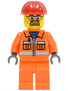 Preowned LEGO® Minifigure – Town cty0483 Construction Worker Orange Zipper Safety Stripes O