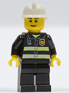 Preowned LEGO® Minifigure – Town cty0489 Fire Reflective Stripes Black Legs White Fire Helm