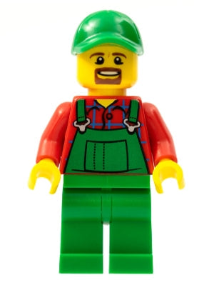 Preowned LEGO® Minifigure – Town cty0499 Overalls Farmer Green Green Cap w/Hole Brown Moust