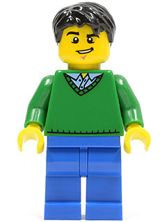 Preowned LEGO® Minifigure – Town cty0503 Green V-Neck Sweater Blue Legs Black Short Tousled
