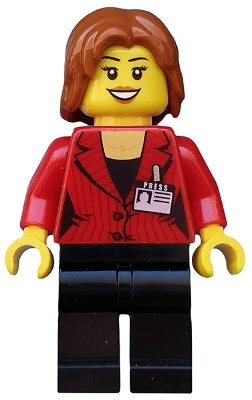 Preowned LEGO® Minifigure – Town cty0510 Press Woman/Reporter Black Legs Dark Orange Mid-Le