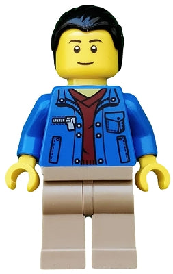 Preowned LEGO® Minifigure – Town cty0511 Blue Jacket over Dark Red V-Neck Sweater Dark Tan