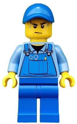 Preowned LEGO® Minifigure – Town cty0526 Overalls w/Tools in Pocket Blue Blue Cap w/Hole Sw