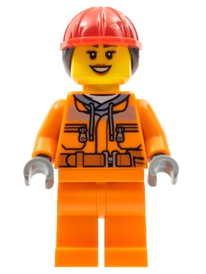Preowned LEGO® Minifigure – Town cty0528 Construction Worker Female Orange Safety Jacket Re