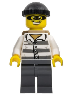 Preowned LEGO® Minifigure – Town cty0537 Police Jail Prisoner 86753 Prison Stripes Black Kn
