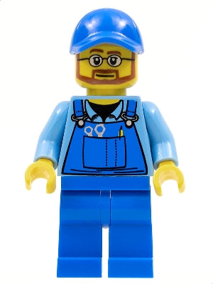 Preowned LEGO® Minifigure – Town cty0544 Overalls w/Tools in Pocket Blue Blue Cap w/Hole Be