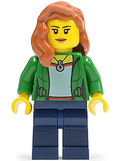 Preowned LEGO® Minifigure – Town cty0545 Green Female Jacket Open w/Necklace Dark Blue Legs