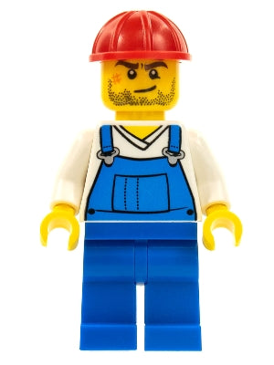 Preowned LEGO® Minifigure – Town cty0555 Overalls Blue over V-Neck Shirt Blue Legs Red Cons