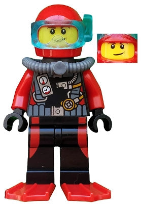 Preowned LEGO® Minifigure – Town cty0558 Scuba Diver Male Red Flippers
