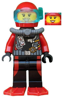 Preowned LEGO® Minifigure – Town cty0559 Scuba Diver Female Red Flippers