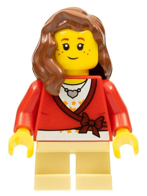 Preowned LEGO® Minifigure – Town cty0572 Sweater Cropped w/Bow Heart Necklace Tan Short Leg