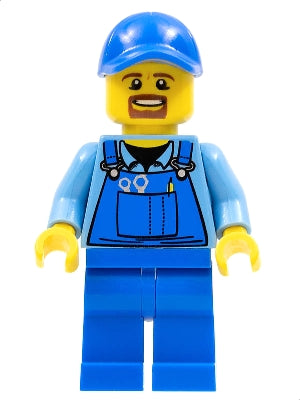 Preowned LEGO® Minifigure – Town cty0574 Overalls w/Tools in Pocket Blue Blue Cap w/Hole Br