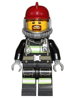 Preowned LEGO® Minifigure – Town cty0601 Fire Reflective Stripes w/Utility Belt Dark Red Fi