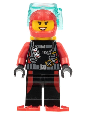 Preowned LEGO® Minifigure – Town cty0602 Scuba Diver Female Flippers Yellow Air Tanks