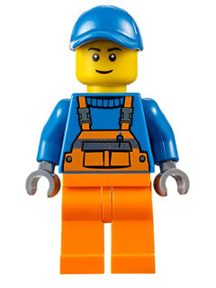 Preowned LEGO® Minifigure – Town cty0609 Overalls w/Safety Stripe Orange Orange Legs Blue S