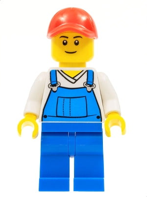 Preowned LEGO® Minifigure – Town cty0636 Overalls Blue over V-Neck Shirt Blue Legs Red Cap