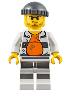 Preowned LEGO® Minifigure – Town cty0643 Police Jail Prisoner 18675 Open Shirt Striped Legs