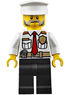 Preowned LEGO® Minifigure – Town cty0647 Fire Boat Captain White Shirt w/Red Tie Badge Belt