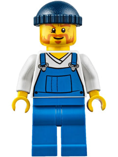 Preowned LEGO® Minifigure – Town cty0648 Fire Lighthouse Keeper Overalls Blue over V-Neck S