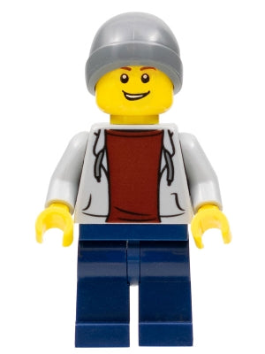 Preowned LEGO® Minifigure – Town cty0654 Light Bluish Gray Hoodie w/Dark Red Shirt Dark Blu