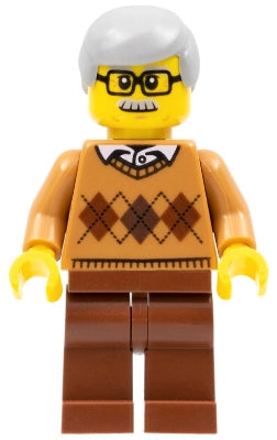 Preowned LEGO® Minifigure – Town cty0659 Grandfather Medium Nougat Argyle Sweater Light Blu