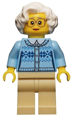 Preowned LEGO® Minifigure – Town cty0660 Grandmother Fair Isle Sweater White Hair Tan Legs