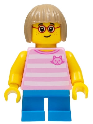 Preowned LEGO® Minifigure – Town cty0663 Child Girl Bright Pink Striped Shirt w/Cat Head Da