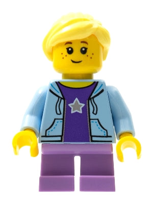 Preowned LEGO® Minifigure – Town cty0665 Girl Bright Light Blue Hoodie Medium Lavender Shor