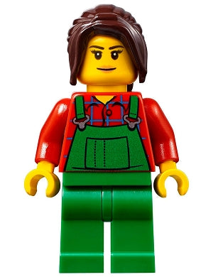 Preowned LEGO® Minifigure – Town cty0667 Lawn Worker Pink Lips Green Overalls over Plaid Sh